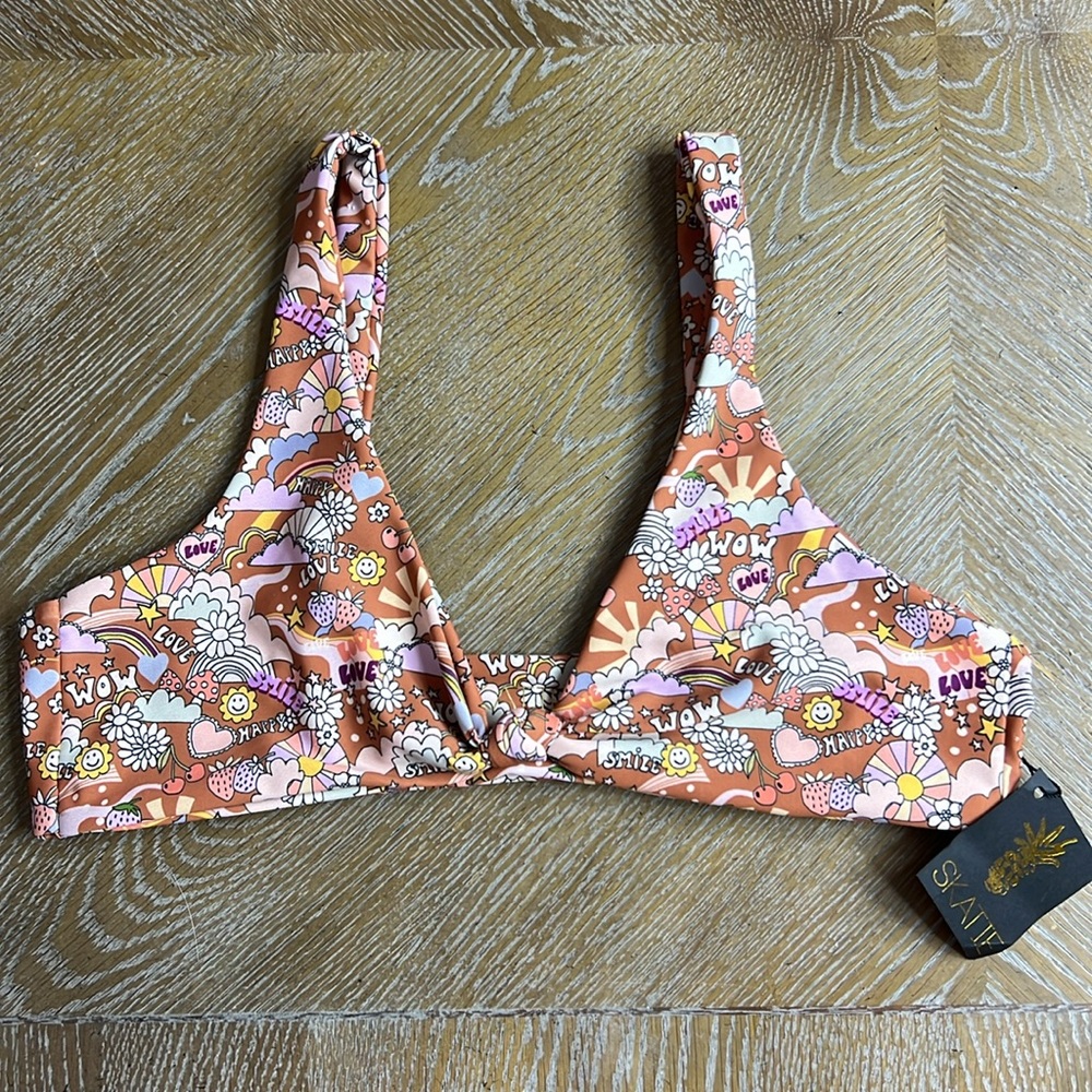 SKATIE Love Smile Happy Bikini Swim Top XL